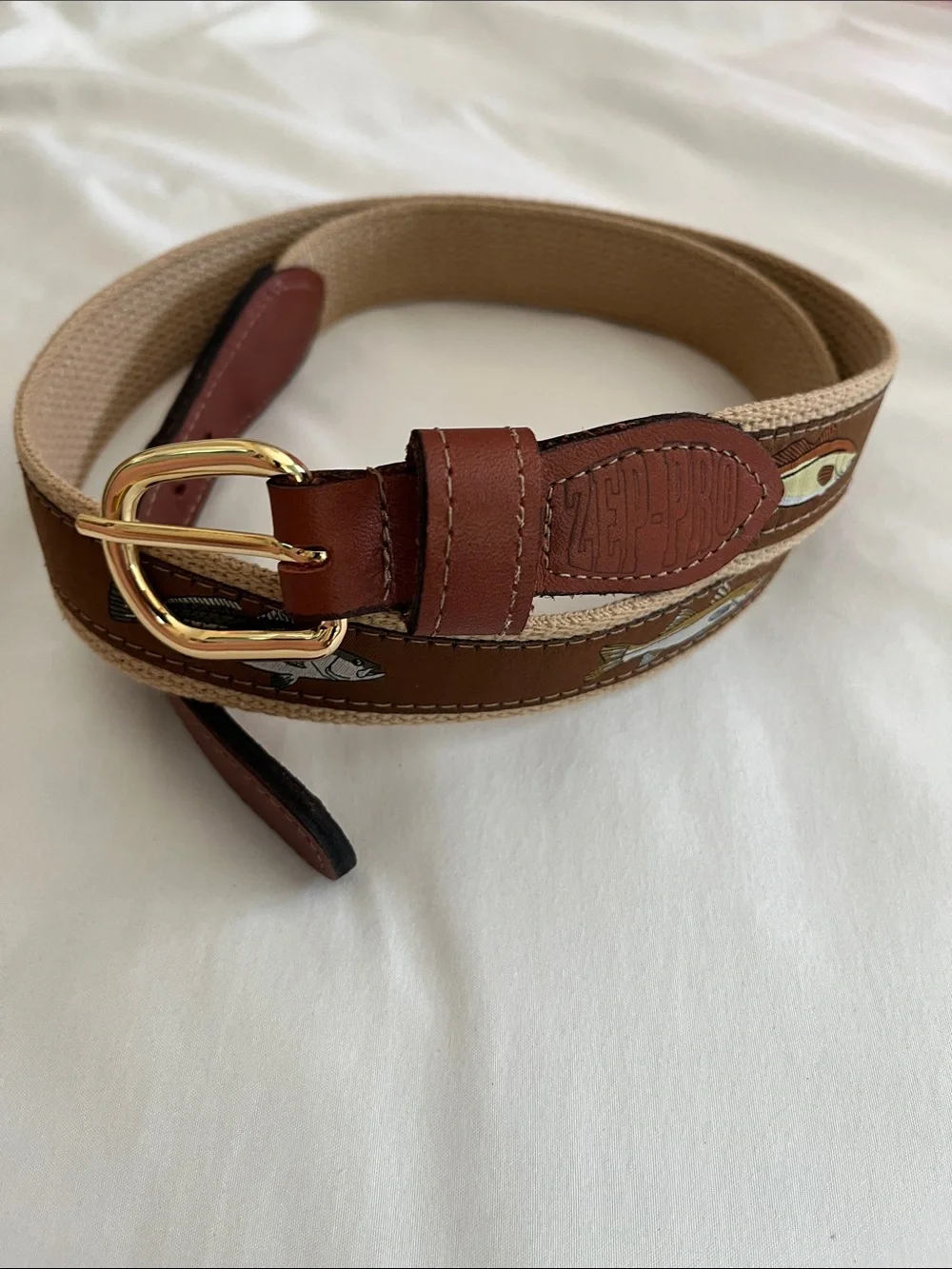 ZepPro NWOT brown leather canvas fish belt tarpon redfish trout snook  40”